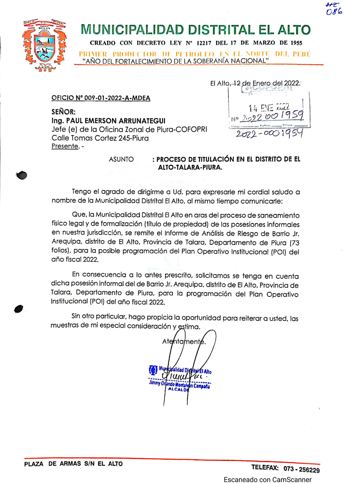 Autoridad edil se reunió con el Jefe Zonal de COFOPRI Piura para coordinar Proceso de Saneamiento Físico Legal