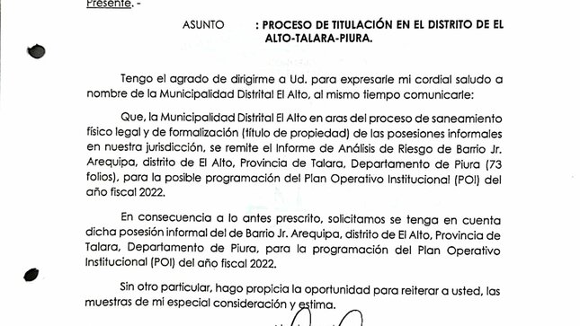 Autoridad edil se reunió con el Jefe Zonal de COFOPRI Piura para coordinar Proceso de Saneamiento Físico Legal