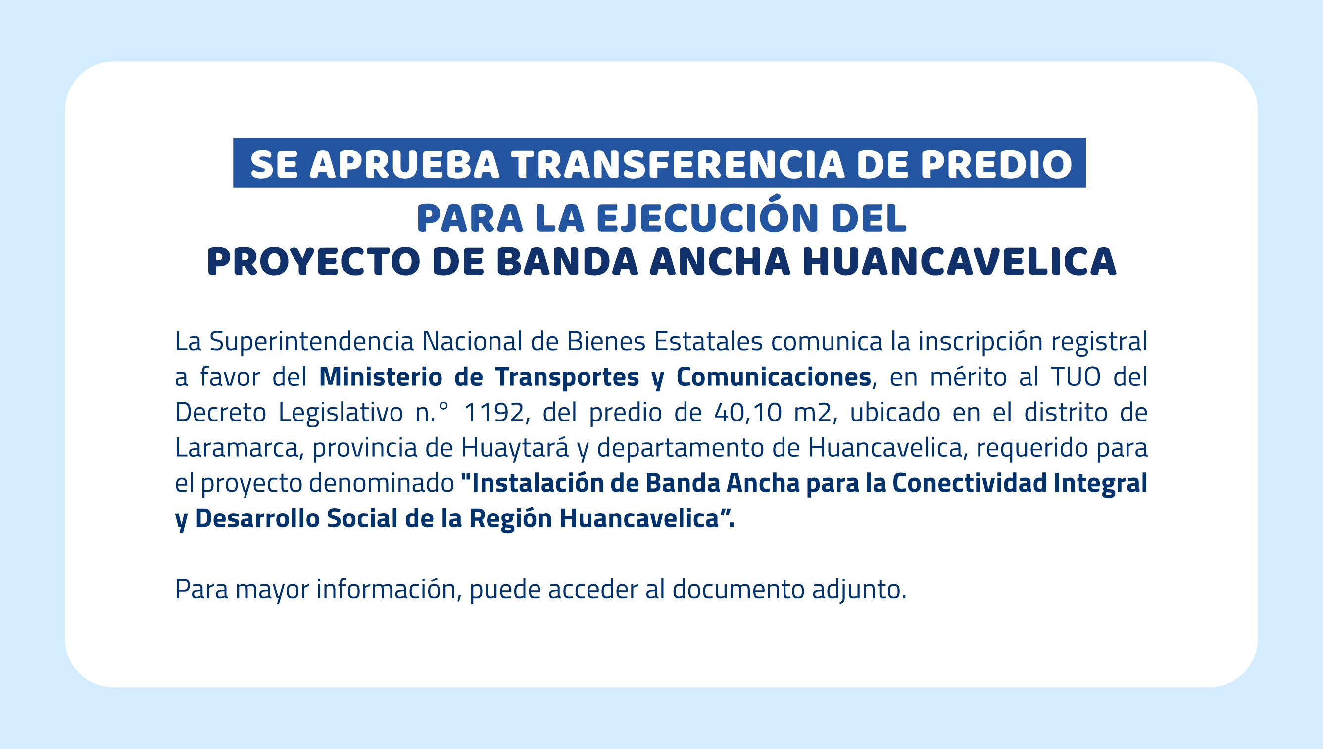 JPG del anuncio de la inscripción de un predio a nombre del MTC