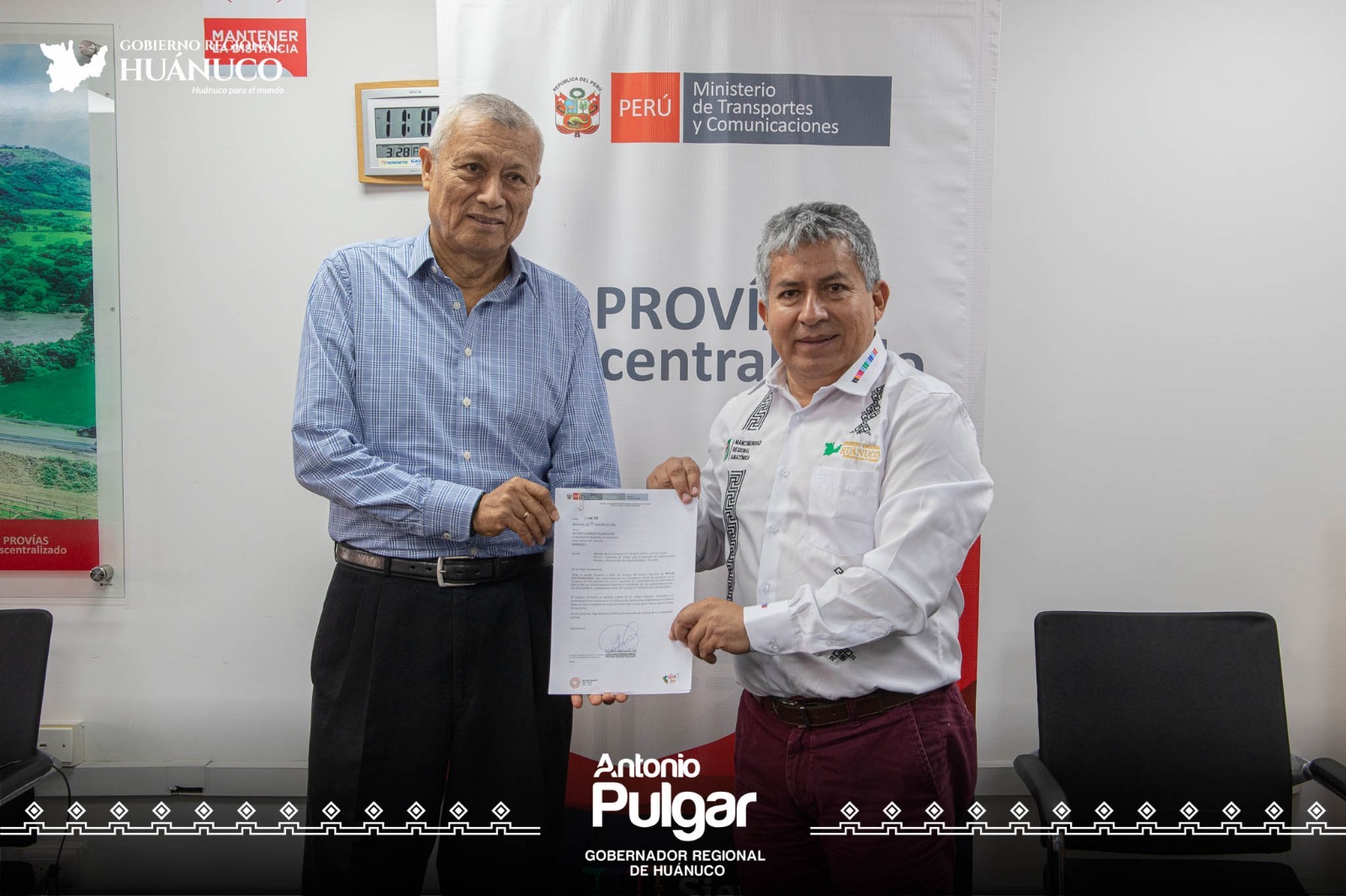 Convenio para mejoramiento de vías departamentales en Huánuco
