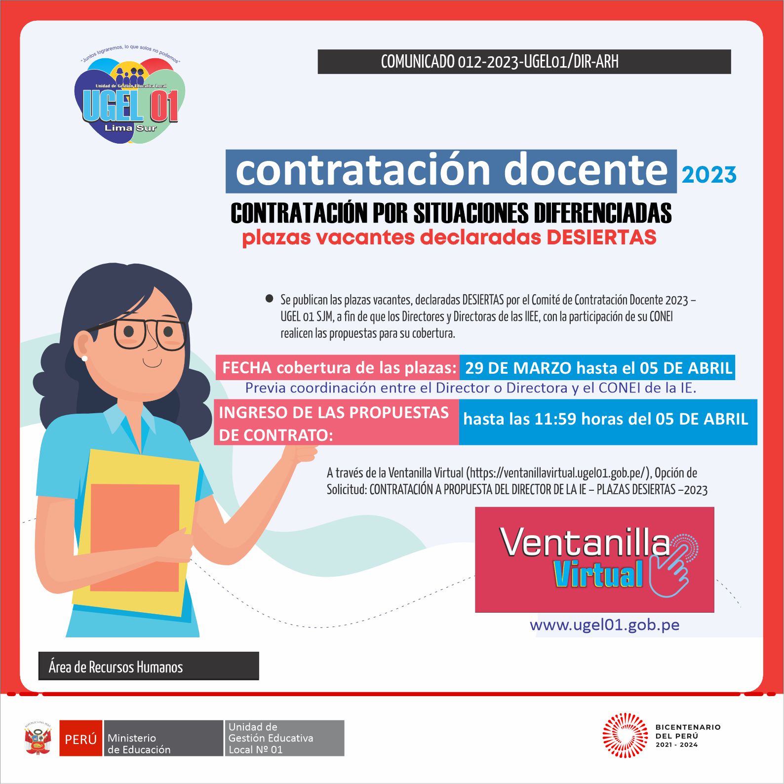 IIEE propuesta de contrato docente 2023 en plazas docentes vacantes declaradas desiertas