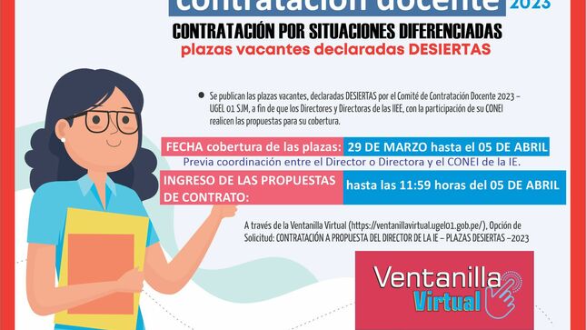 IIEE propuesta de contrato docente 2023 en plazas docentes vacantes declaradas desiertas