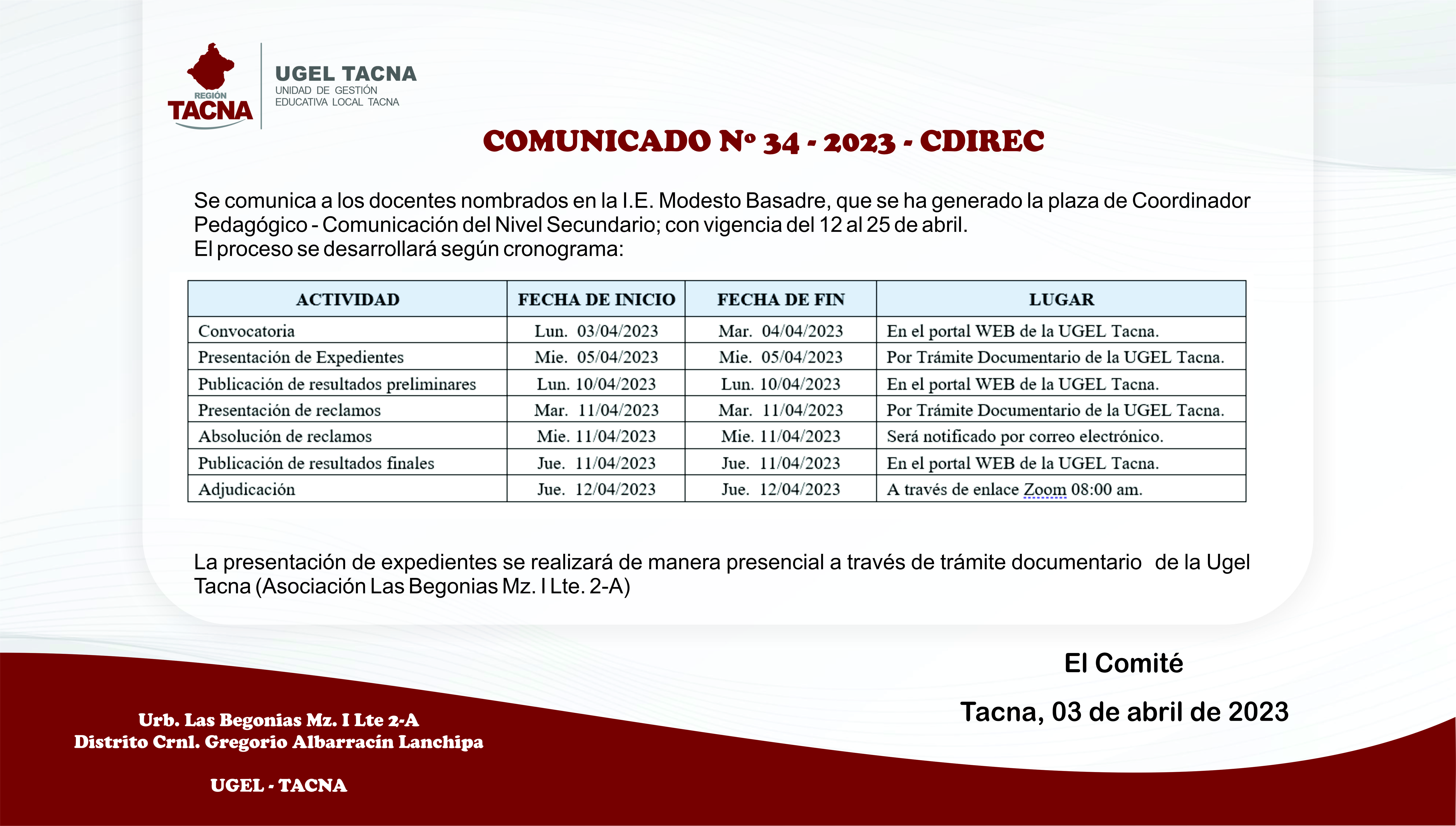 Archivo JPG de comunicado