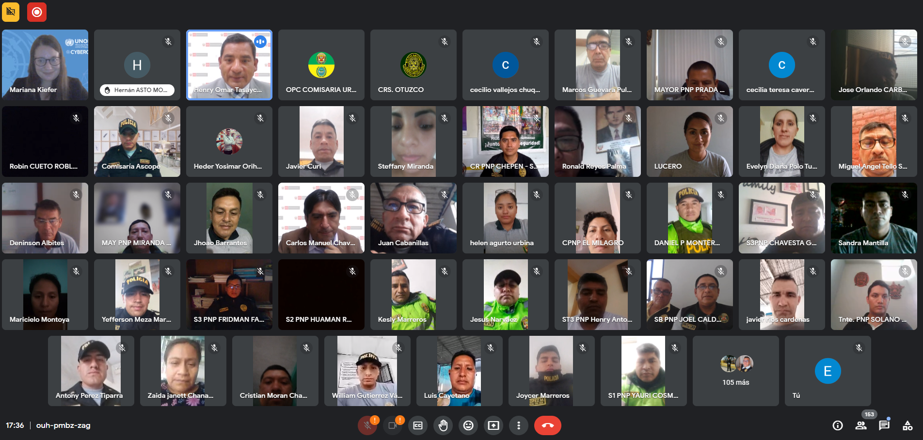 Pantalla con rostros de participantes en reunión por Zoom