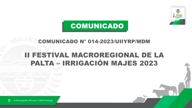 COMUNICADO N° 0014-2023/UIIYRP/MDM