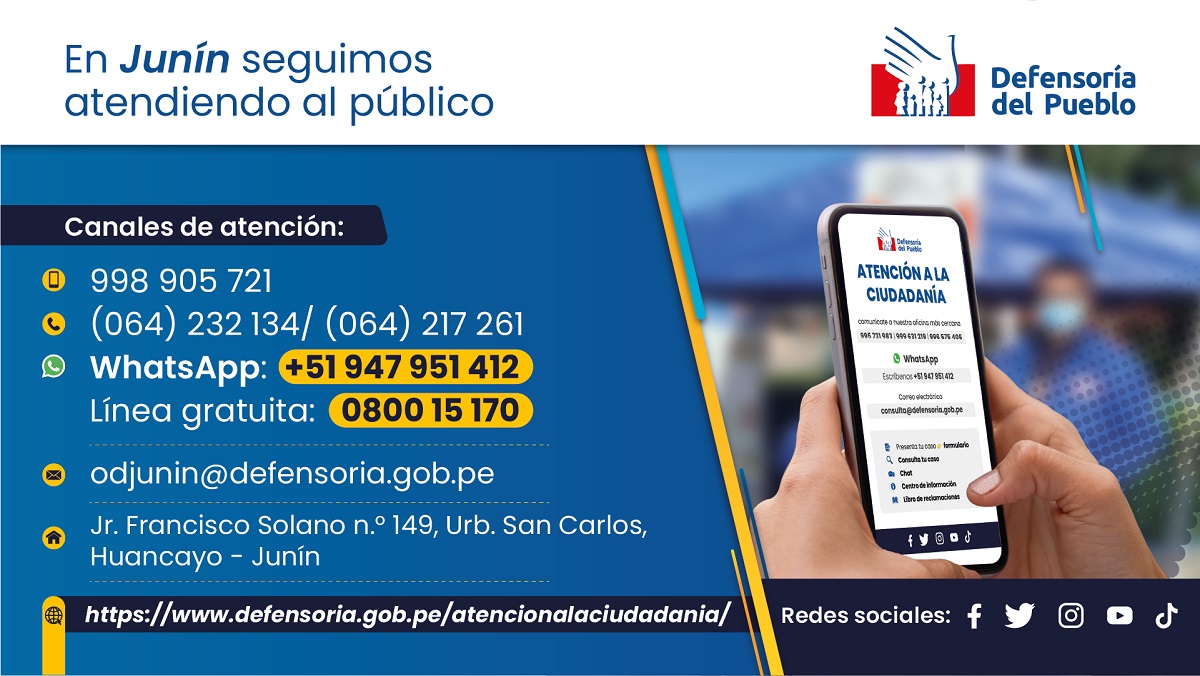 datos de la oficina de la Defensoría del Pueblo en Junín