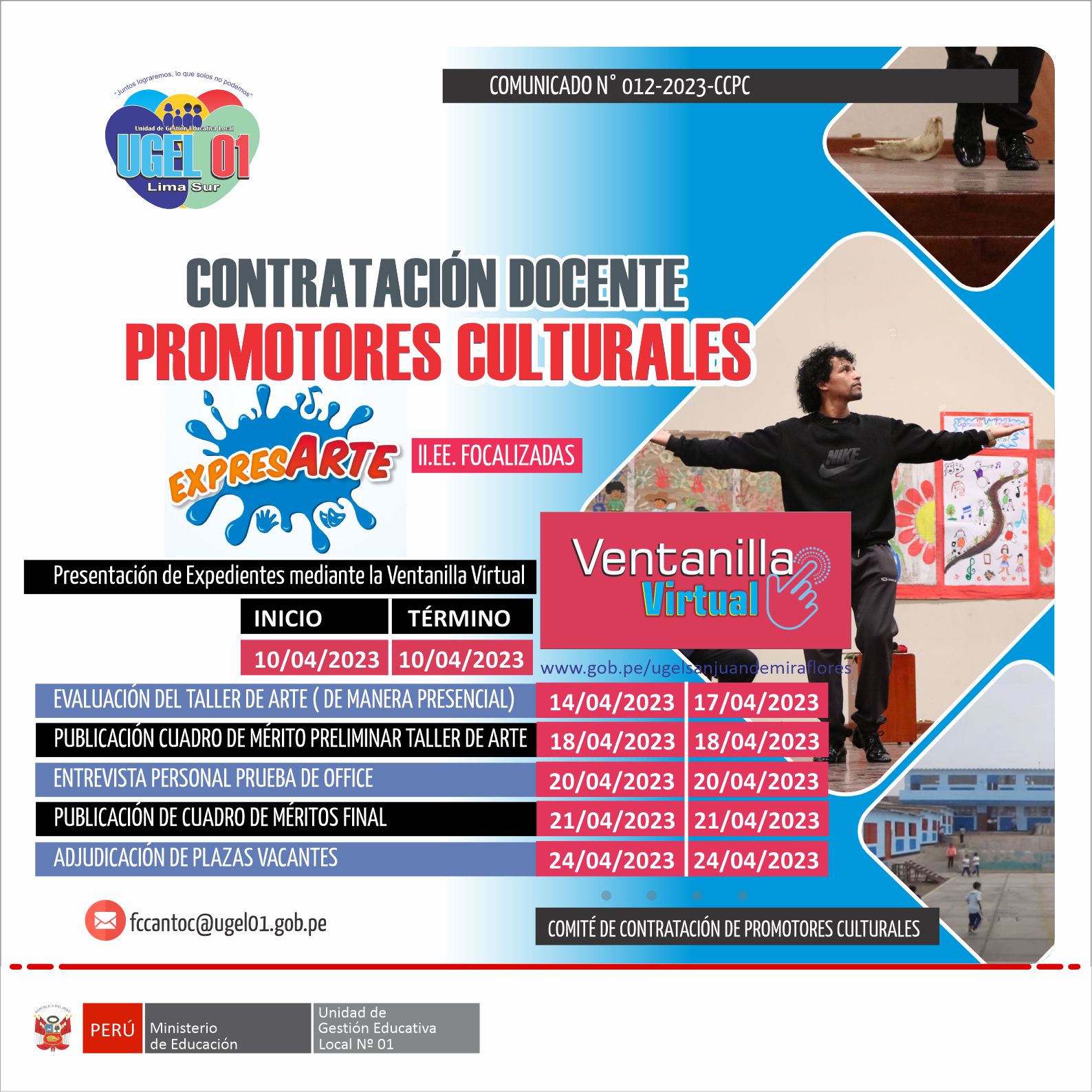 Concurso de Contratación docente de Promotores Culturales para instituciones educativas focalizadas como núcleos Expresarte 2023
