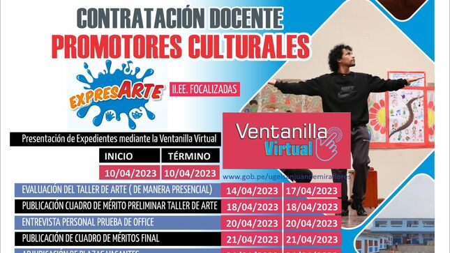 Concurso de Contratación docente de Promotores Culturales para  instituciones educativas focalizadas como núcleos Expresarte 2023