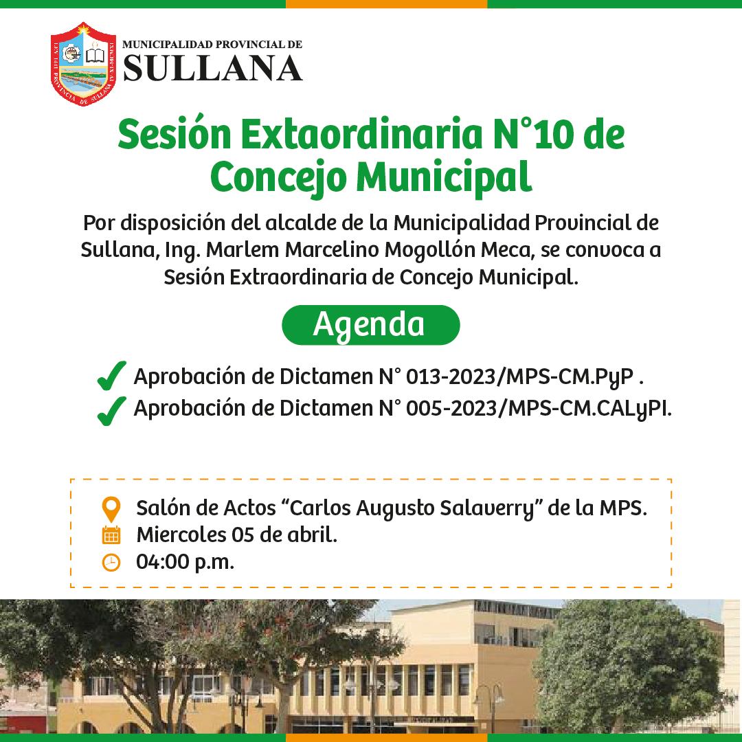 INVITACIÓN A SESIÓN EXTRAORDINARIA N°10 DE CONCEJO MUNICIPAL