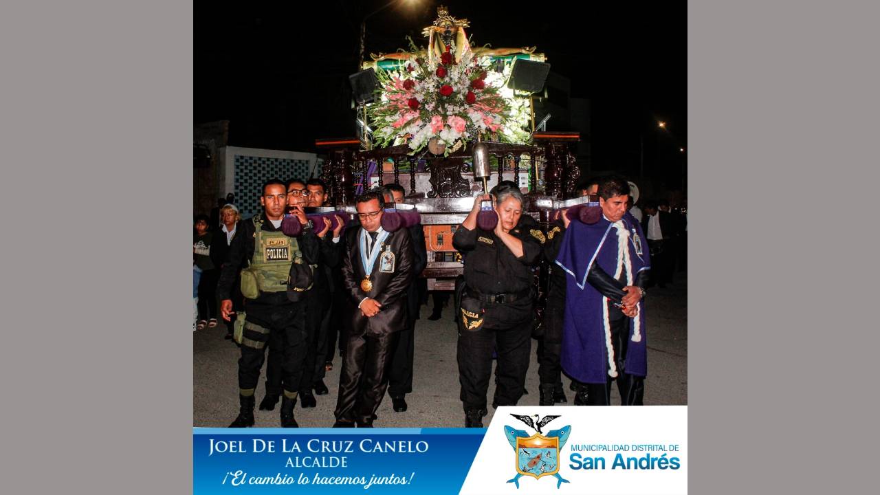 Municipalidad De San Andrés Rindió Homenaje A Nuestro " Cristo Moreno Señor Del Mar" Durante Su Recorrido Procesional.