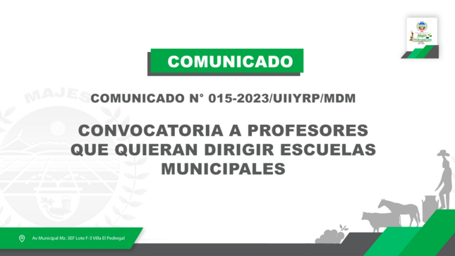 COMUNICADO N° 0015-2023/UIIYRP/MDM