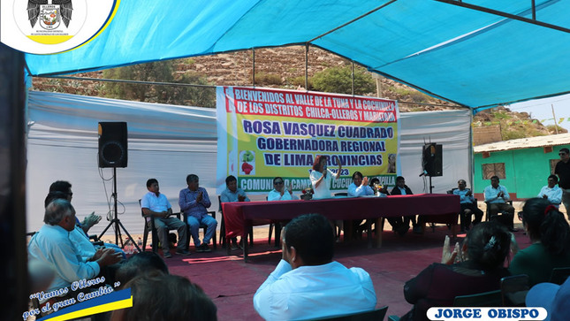 Reunión con la gobernadora regional en comunidad campesina de Cuculí Villa Pampilla 