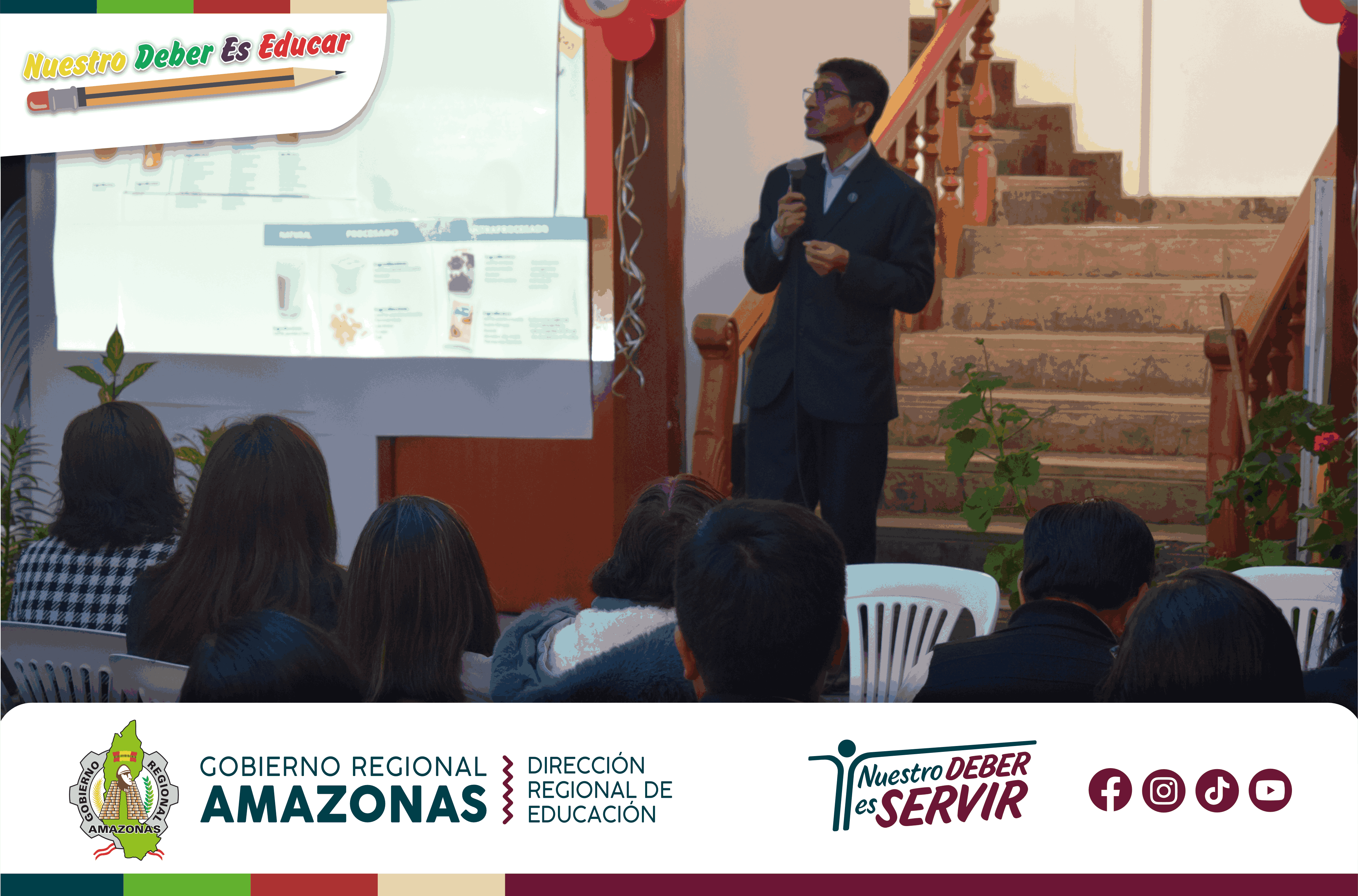 Continuando con las actividades programadas por sus 53 años de vida institucional, la dirección Regional de Educación Amazonas inició el segundo día de charlas, dirigido a los miembros colaboradores de la institución. En medio de mucho entusiasmo, una vez más el director Mg. José Luis Arista Tejada invitó a todos los trabajadores a sumarse al programa previsto para esta semana.