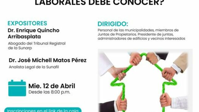 Participa de esta charla virtual y entérate más.
Dirigido a personal de municipalidades, presidentes de juntas, miembros de juntas de propietarios, administradores de edificios y vecinos interesados.