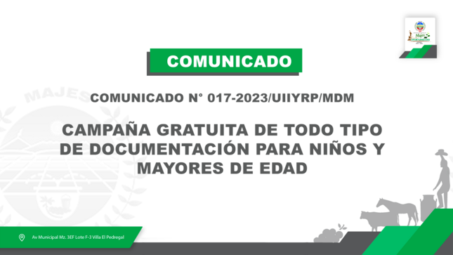 COMUNICADO N° 017-2023/UIIYRP/MDM