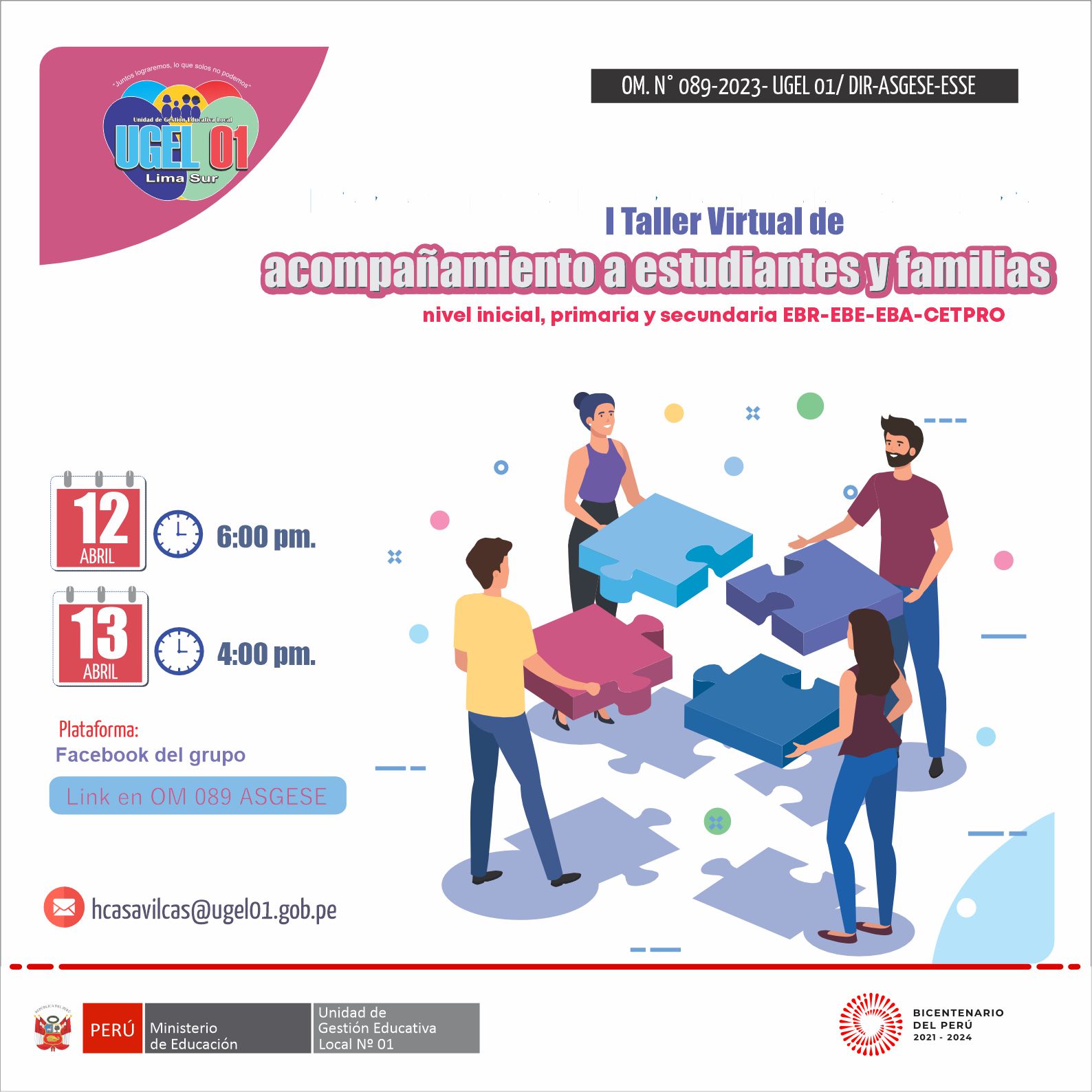 Taller virtual de acompañamiento a estudiantes y familias del nivel inicial, primaria, secundaria de II.EE. públicas y privadas