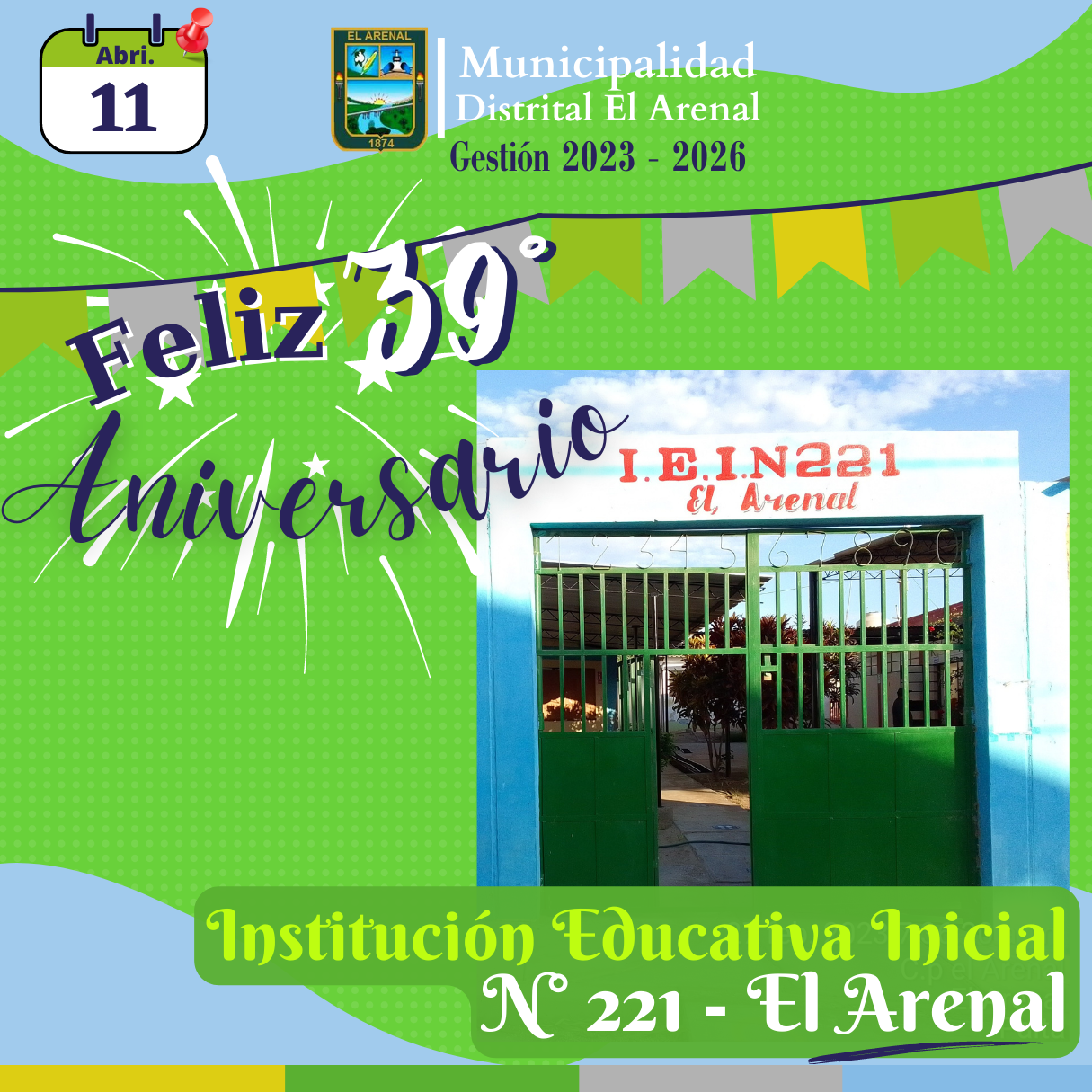 Flyer del saludo institucional.
