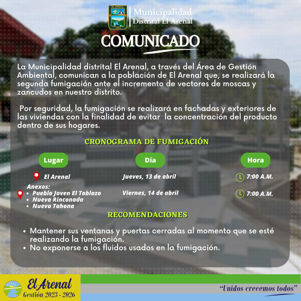 Foto del comunicado de la segunda fumigación.