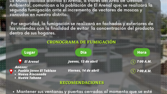 Foto del comunicado de la segunda fumigación. 