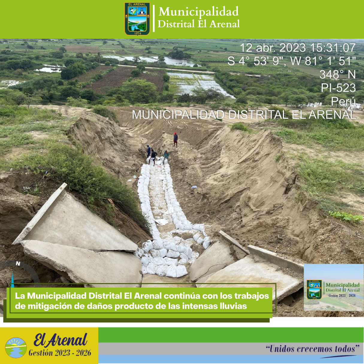 Fotos de los trabajos de mitigación de daños.