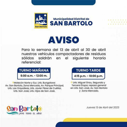 si todos colaboramos, podemos hacer de San Bartolo un lugar mรกs agradable, saludable y ordenado.