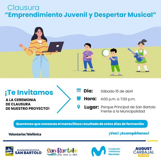 Este s谩bado 15 de abril de 4:00 a 7:00 pm en la Parque Principal de San Bartolo, frente a la Municipalidad, 隆隆los esperamos!!