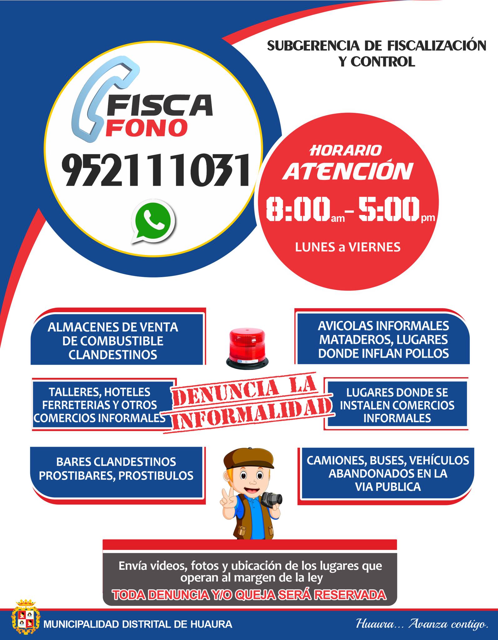 MUNICIPALIDAD DE HUAURA HABILITA “FISCAFONO” NUMERO PARA REALIZAR DENUNCIAS CONTRA LA INFORMALIDAD