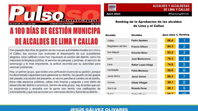 El medio especializado 𝑷𝒖𝒍𝒔𝒐 𝑴𝒖𝒏𝒊𝒄𝒊𝒑𝒂𝒍 ha realizado una encuesta vecinal para medir el desempeño de las autoridades ediles. La invitación a la presentación del balance de los 100 días de gestión de nuestro alcalde, Jesús Gálvez Olivares.