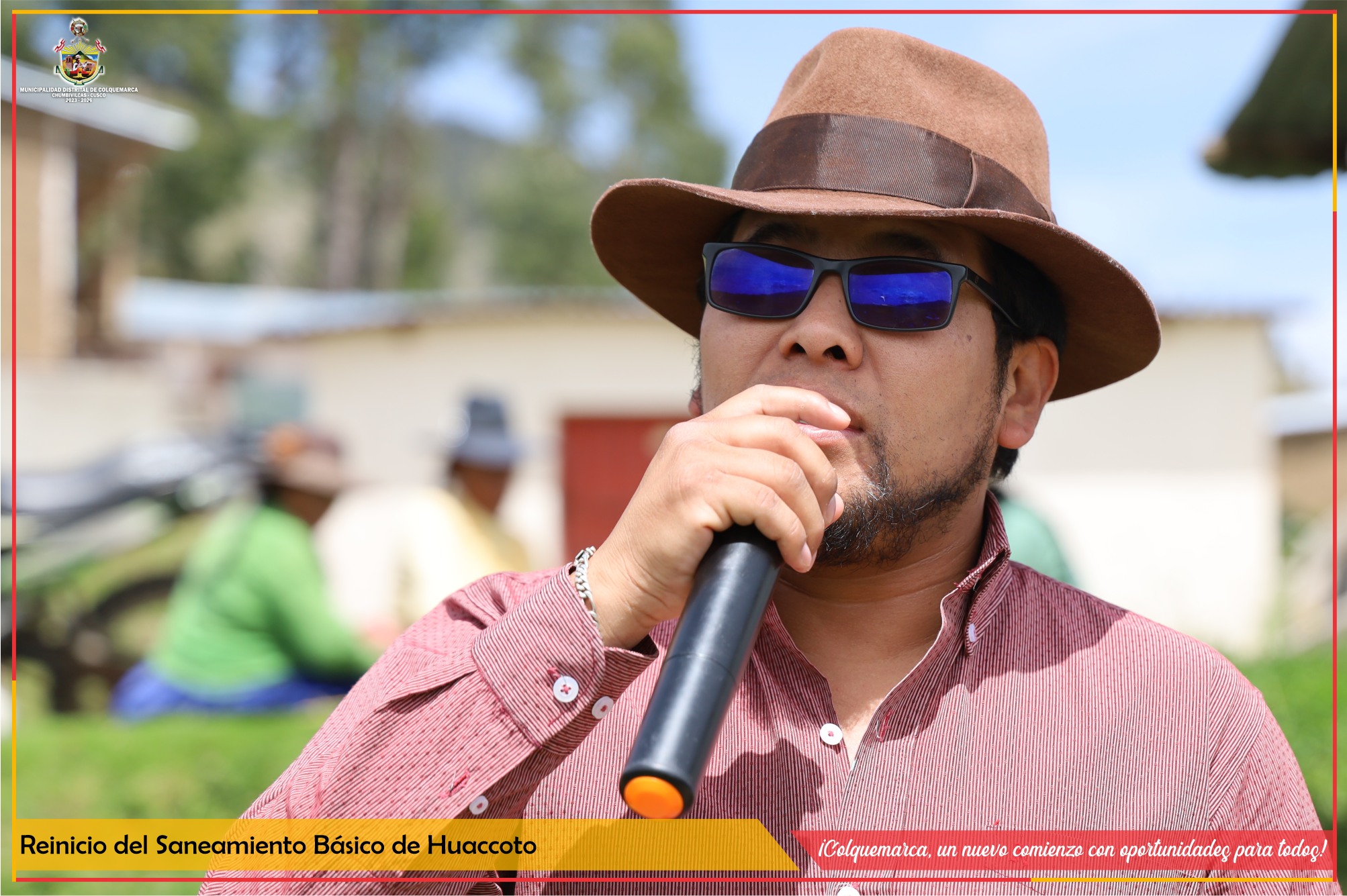 La Municipalidad Distrital de Colquemarca, a través de la Sub Gerencia de Infraestructura, llevó a cabo la ceremonia de reinicio de la obra de Saneamiento Básico en la comunidad campesina de Huaccoto. La ceremonia contó con la presencia del Presidente de la comunidad Victoriano Castillo Rayme, el Mg. Carlos Alberto Caballero Quispe Gerente Municipal, Ing. Yndira Chávez Velázquez sub gerente de infraestructura y el Ing. Diego Quispe residente de Saneamiento Básico y los comuneros de la comunidad campesina de Huaccoto. 
La obra de “MEJORAMIENTO Y AMPLIACIÓN DEL SISTEMA DE SERVICIO DE AGUA POTABLE, LETRINAS SANITARIAS CON ARRASTRE HIDRÁULICO Y BIODIGESTOR EN LOS SECTORES DE HUACCOTO, HUALLUANI, TOROMANYA Y CANTUTA EN LA COMUNIDAD DE HUACCOTO DEL DISTRITO DE COLQUEMARCA” consiste en la construcción de un sistema de agua potable, Infraestructura para la disposición de excretas y mayor nivel de conocimiento en educación sanitaria y gestión de servicio. 
Este reinicio de obra de saneamiento básico en la Comunidad Campesina de Huaccoto es una decisión política de nuestra autoridad Edil Prof. Santos Oviedo Ataucuri, Alcalde de la Municipalidad Distrital de Colquemarca, a pesar de las dificultades que se han presentado, su compromiso es el de seguir trabajando por el desarrollo de nuestro Distrito de Colquemarca.
¡Colquemarca, un nuevo comienzo con oportunidades para todos!
Prof. Santos Oviedo Ataucuri - Alcalde
Gestión 2023 - 2026
