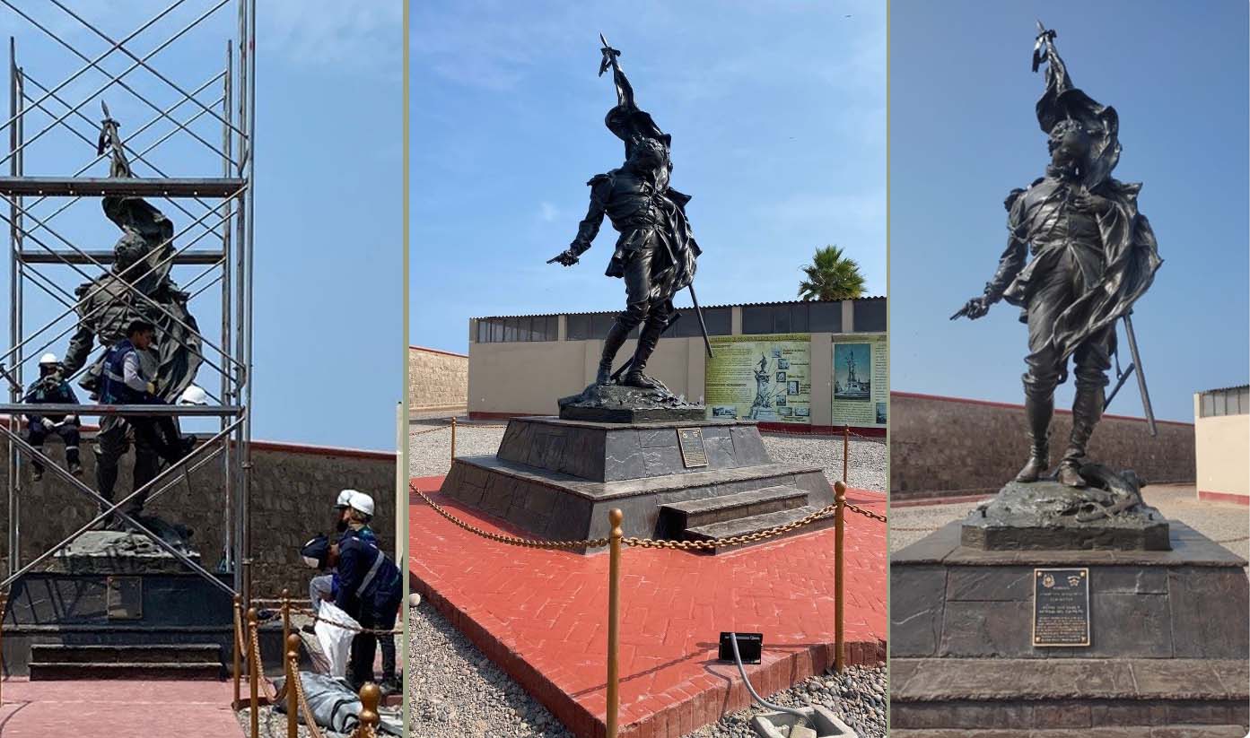 La Dirección de Museos del Ejército y la Municipalidad de Lima unieron esfuerzos para realizar trabajos de restauración y mantenimiento del primer monumento del Coronel Francisco Bolognesi.
