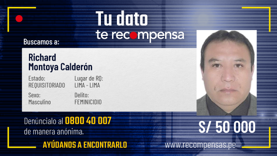 Richard Montoya Calderón, sindicado como presunto asesino de su expareja Erika Valdez Spozzito, volvió a ser incluido en el Programa de Recompensas del Ministerio del Interior (Mininter), con el fin de facilitar su ubicación y captura a nivel nacional.

La decisión fue adoptada por la Comisión Evaluadora de Recompensas contra la Criminalidad del Mininter, luego que el Poder Judicial dispusiera renovar la orden de ubicación y captura contra este prófugo de la justicia.

En sesión extraordinaria, la mencionada comisión decidió este miércoles elevar el monto de la recompensa de S/. 15 000 a S/. 50 000 por información relevante que permita dar con su paradero, como parte de la estrategia dispuesta por la actual gestión para incrementar la conciencia pública sobre la gravedad de la violencia contra la mujer y el feminicidio.

Cabe recordar que el presunto delincuente ya había sido incorporado a la lista de los criminales más buscados del país en octubre del año pasado. Sin embargo, Montoya fue retirado de la lista porque había vencido la primera orden judicial de ubicación y captura que se dictó en su contra.

A Montoya Calderón se le atribuye haber acabado con la vida de su expareja sentimental, una madre de tres niños, a quien habría herido de gravedad con un fierro a la altura del abdomen, para después arrollarla con su vehículo, en Comas.

El crimen ocurrió en junio de 2022 en la zona de Collique y motivó que el 17. ° Juzgado de Investigación Preparatoria de la Corte Superior de Justicia de Lima Norte dicte nueve meses de prisión preventiva contra el imputado, atendiendo un pedido fiscal.

Si un ciudadano colaborador obtiene información relevante sobre el paradero de esta u otra persona incluida en la lista del Programa de Recompensas, puede llamar al número telefónico 0800 40 007, de manera gratuita, con seguridad y confidencialidad.

Para conocer los rostros de los requisitoriados incluidos en la relación difundida por el Mininter puede ingresar a www.recompensas.pe.

