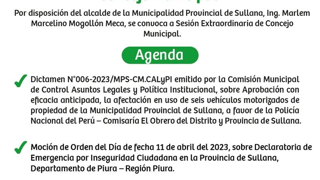 Invitación A Sesión Extraordinaria De Concejo Municipal