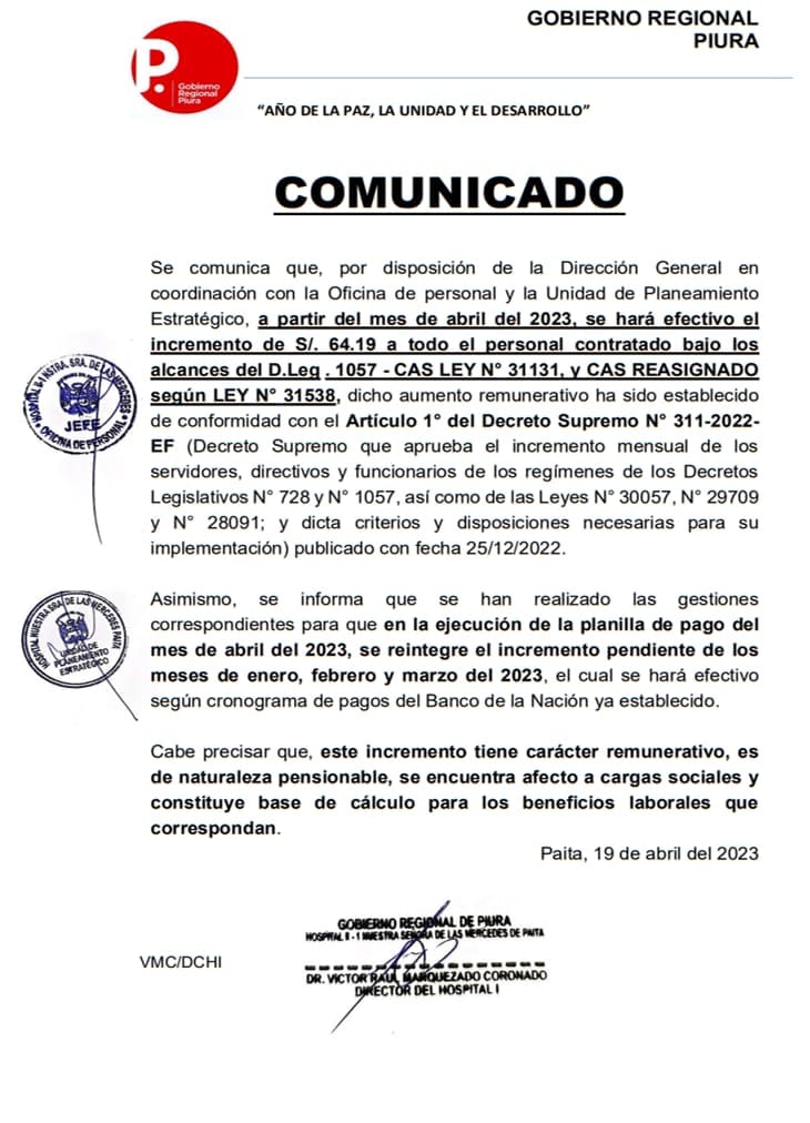 Comunicado al Personal CAS y CAS Reasignado