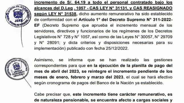 Comunicado al Personal CAS y CAS Reasignado