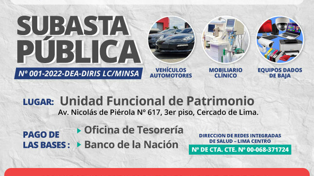 1 de Subasta pública organizada por la Diris Lima Centro estará dirigida a empresas operadoras de residuos sólidos y público en general