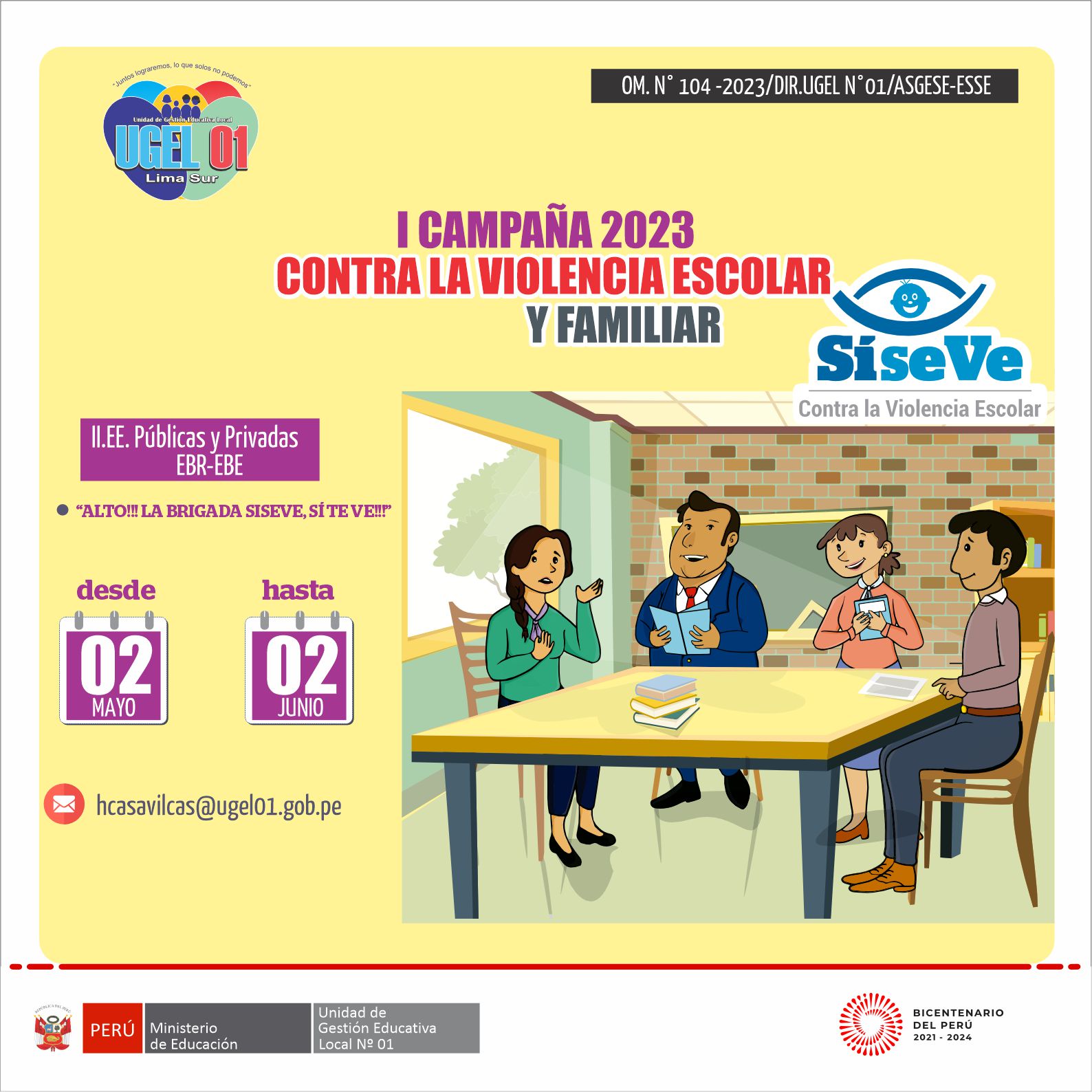 I campaña 2023 contra la violencia escolar y familiar en las comunidades educativas públicas y privadas