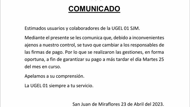 Comunicado - Administración