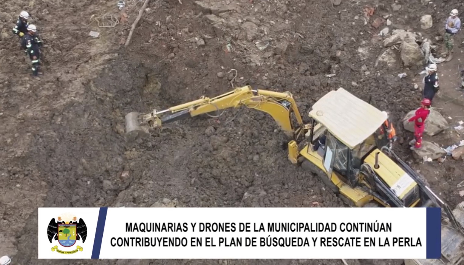 Maquinarias y drones de la municipalidad continúan contribuyendo en el plan de búsqueda y rescate en La Perla Chaupis