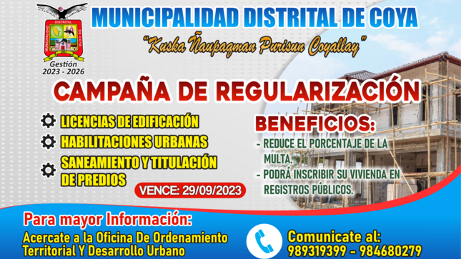 CAMPAÑA DE REGULARIZACION COYA 2023