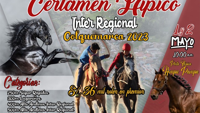 ¡Atención aficionados de los caballos! La Municipalidad Distrital de Colquemarca se complace en invitarlos al Gran Certamen Hípico por el Día del Trabajo, que se llevará a cabo el próximo 1 y 2 de mayo en la pista de carreras Ampu Pampa.
La competencia contará con la participación de los jinetes y caballos más experimentados de la región, quienes darán lo mejor de sí en una carrera llena de adrenalina y emociones. Además, habrá premios para los ganadores y muchas sorpresas más que harán de este día una experiencia inolvidable.
No pierdas la oportunidad de disfrutar de una jornada única, en la que podrás vivir de cerca la emoción de la competición y disfrutar de la belleza de nuestros caballos. ¡Te esperamos en la Gran Carrera de Caballos por el Día del Trabajo en Colquemarca.
¡Colquemarca, un nuevo comienzo con oportunidades para todos!
Prof. Santos Oviedo Ataucuri - Alcalde
Gestión 2023 - 2026
