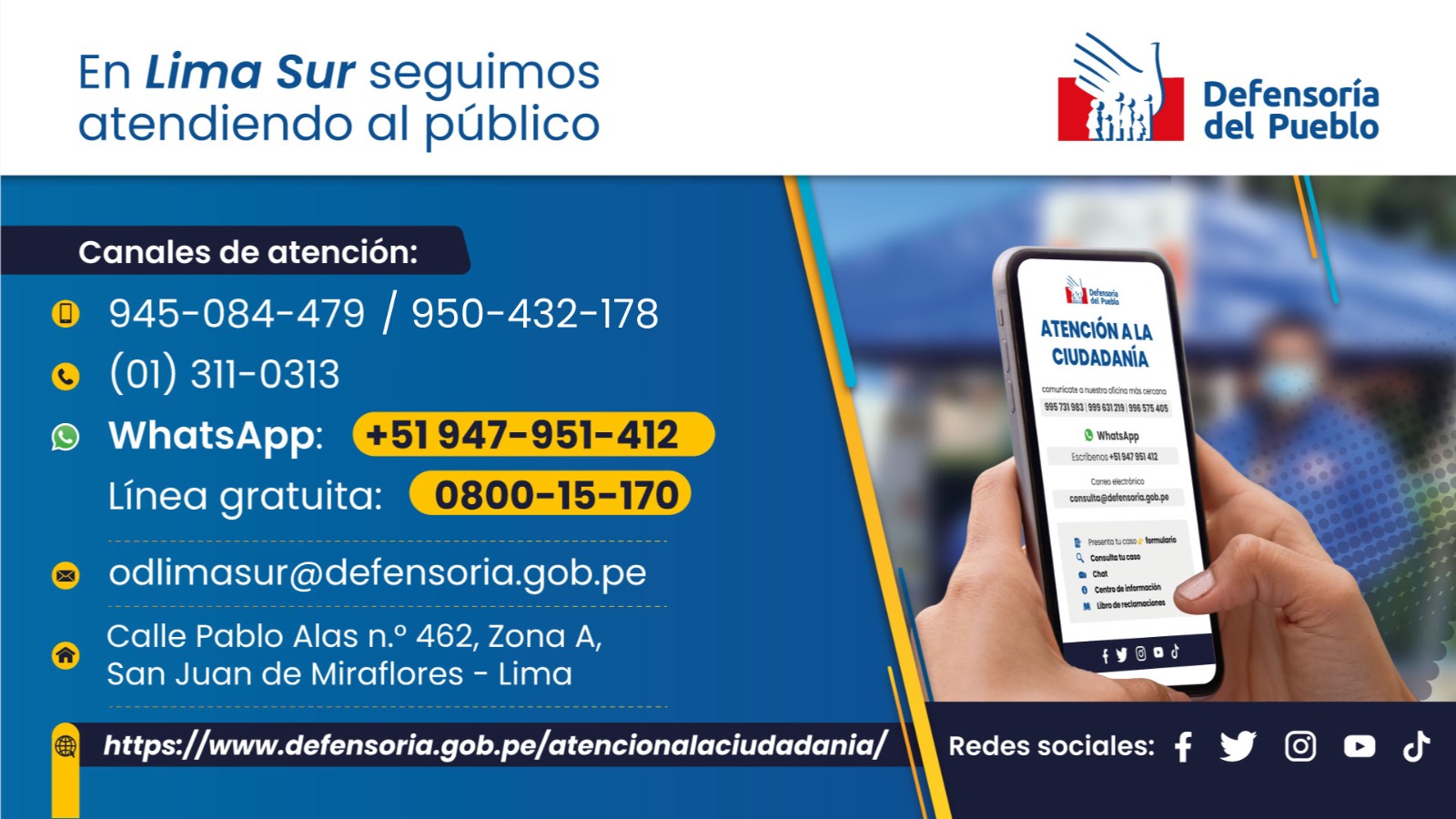 Datos de atención de la Oficina Defensorial de Lima Sur