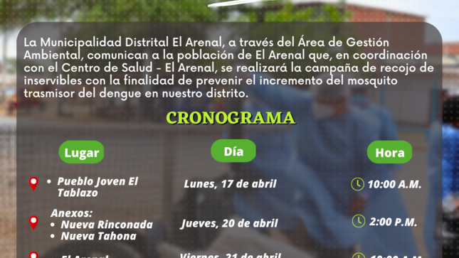Flyer del comunicado de la campaña de inservibles. 