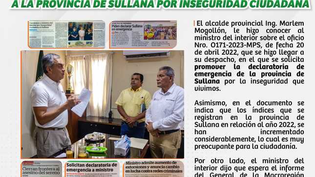 Alcalde Solicita Al Ministro Del Interior Que Interceda Al Consejo De Ministros La Declaratoria Del Estado De Emergencia.