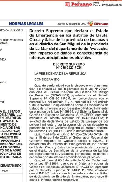 bajo Decreto Supremo 056-2023-PCM.