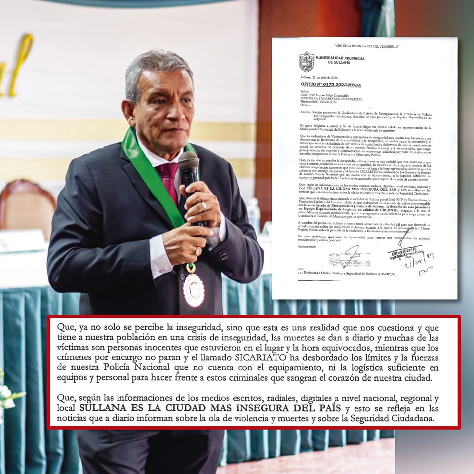 Alcalde De Sullana Solicitó Al Jefe De La Macro Región Policial Piura Promueva Ante El Ministerio Del Interior La Declaratoria De Emergencia A La Provincia De Sullana Por Inseguridad Ciudadana.