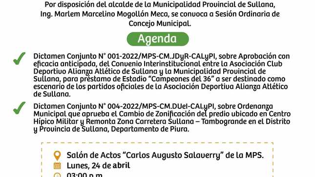 Invitación A Sesión Ordinaria De Concejo Municipal