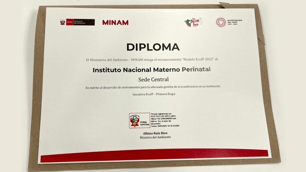 Minsa: INMP recibe reconocimiento por buenas prácticas ecoamigables