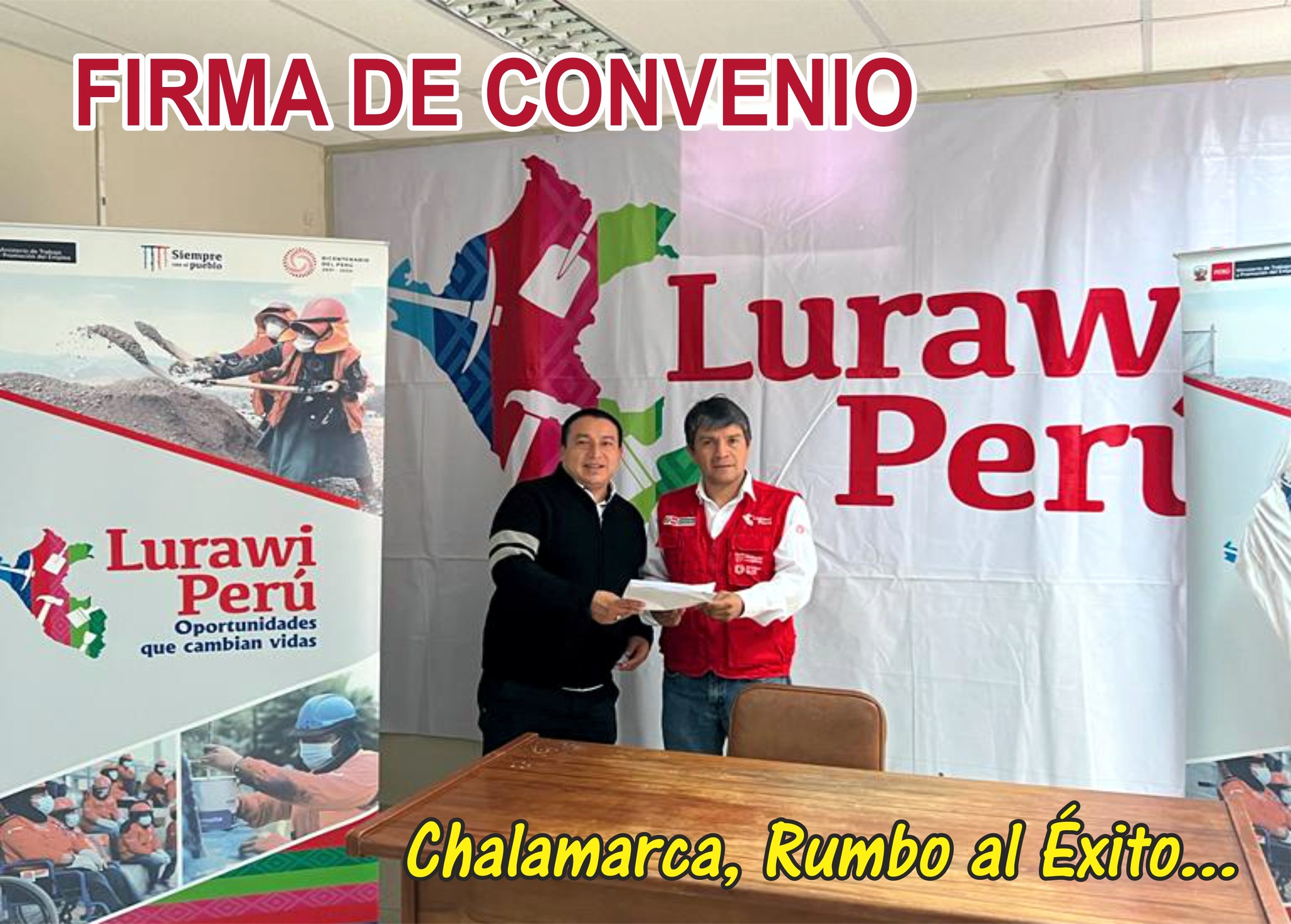 Firma del convenio en Oficina de Lurawi Perú en Cajamarca.