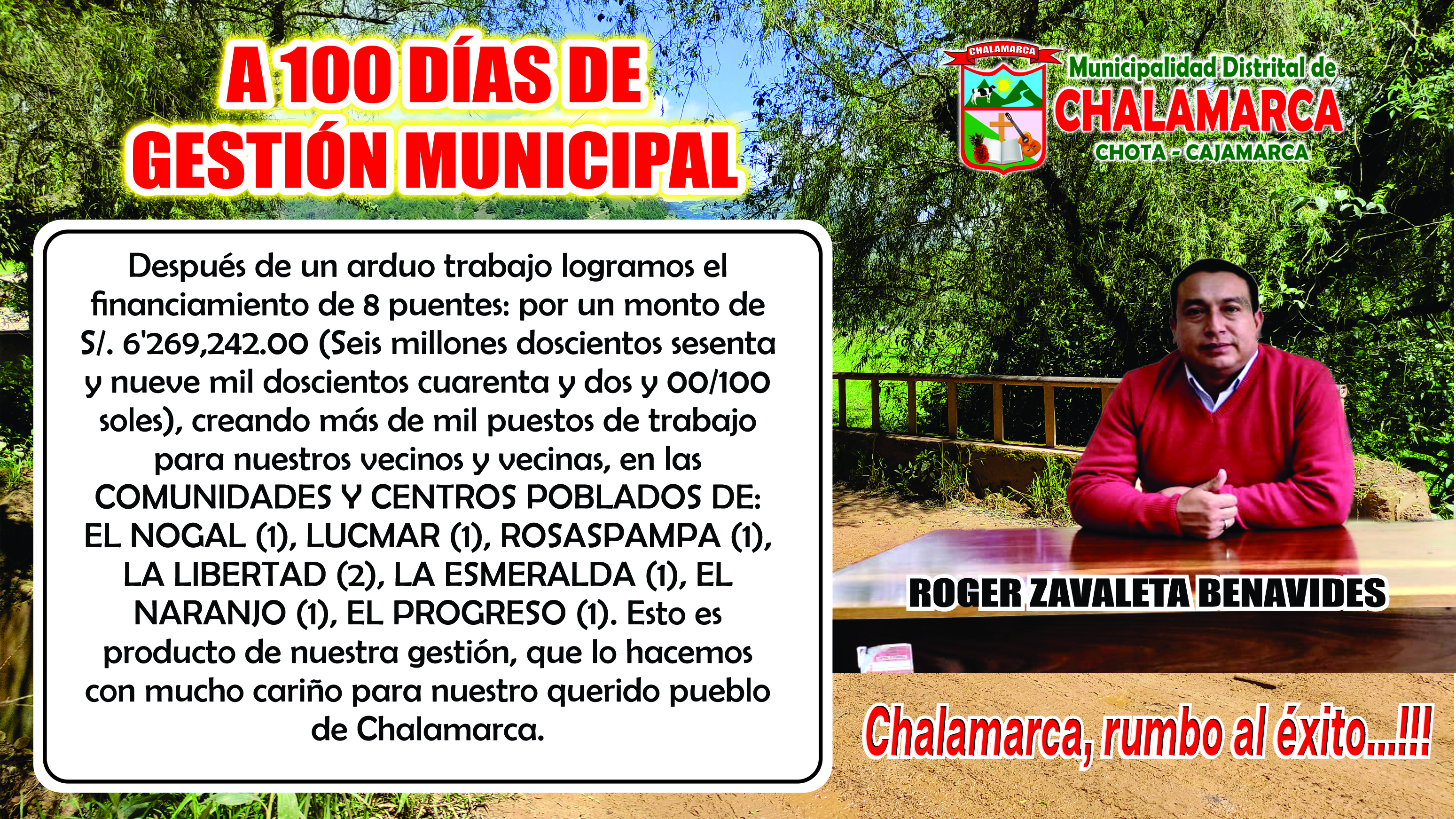 Anuncio del Alcalde Distrital de Chalamarca.