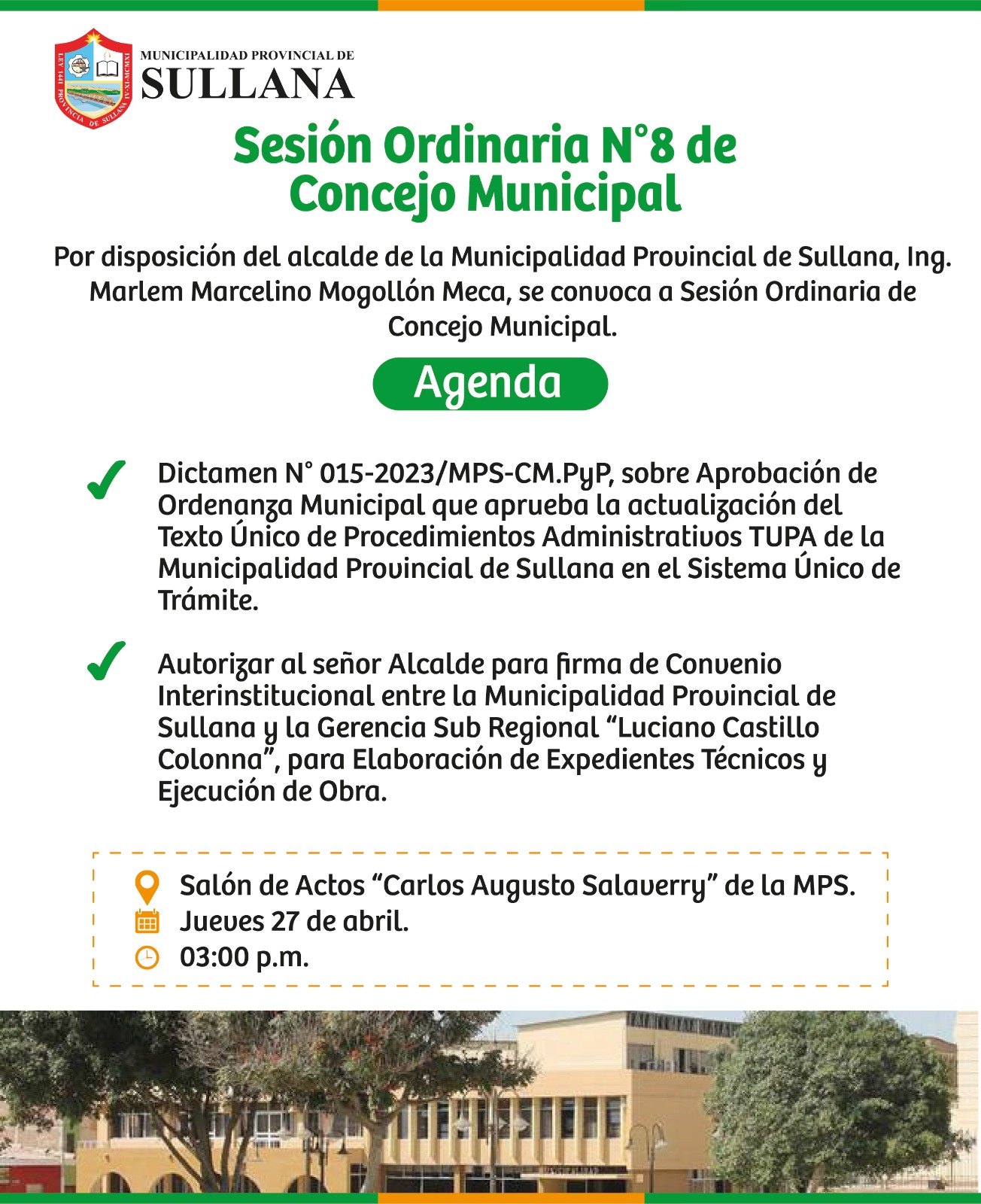 Invitación A Sesión Ordinaria De Concejo Municipal